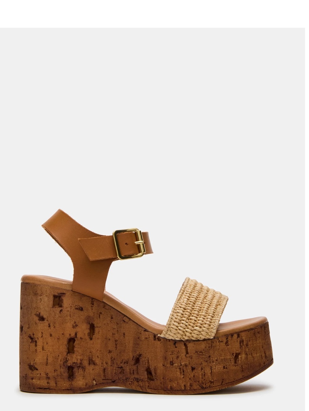 Steve Madden Tan Leather and Raffia Cork Wedge Sandal